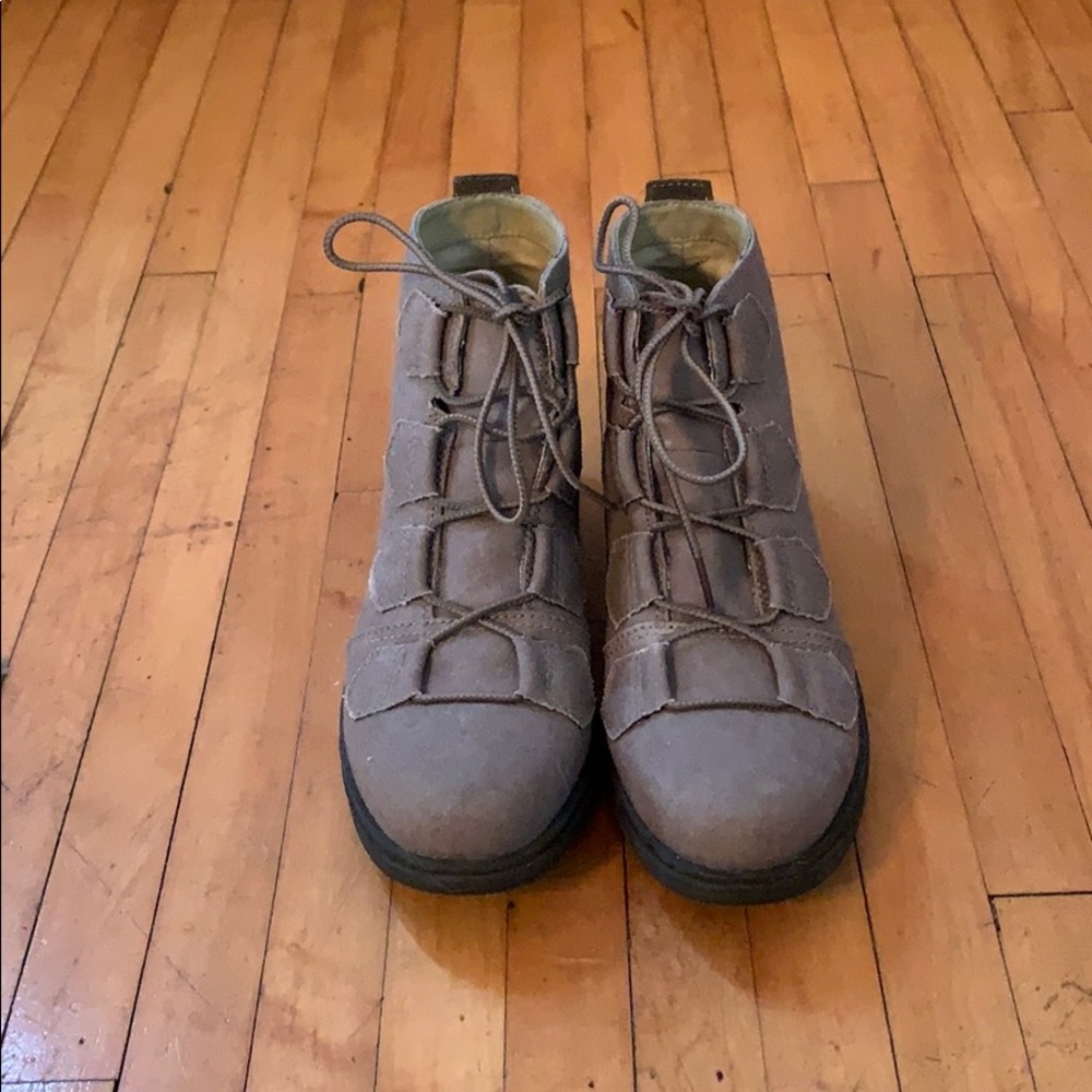 Sorel Taupe Lace-Up Ankle Boots